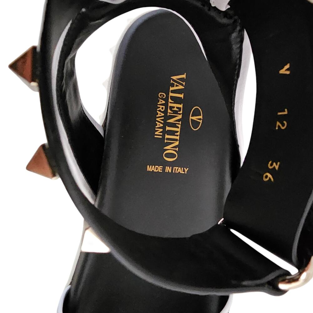 Valentino Garavani Rockstud Flat Ankle Strap Sandal Size 36 US 6 Black Gold - Picture 8 of 9